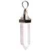 enkele puntvormige bergkristal hanger met zilverkleurig oogje, geïsoleerd op witte achtergrond