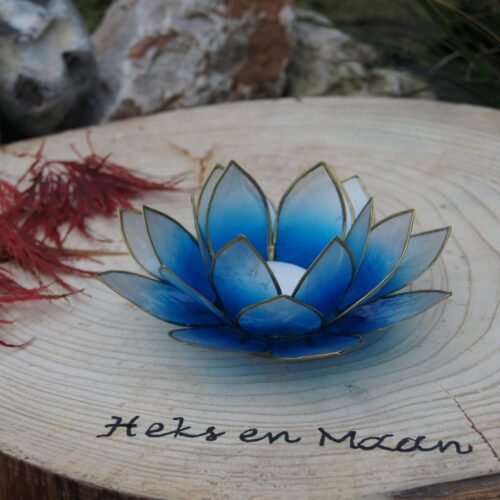 Sfeerlicht Lotus blauw/wit met goudrand