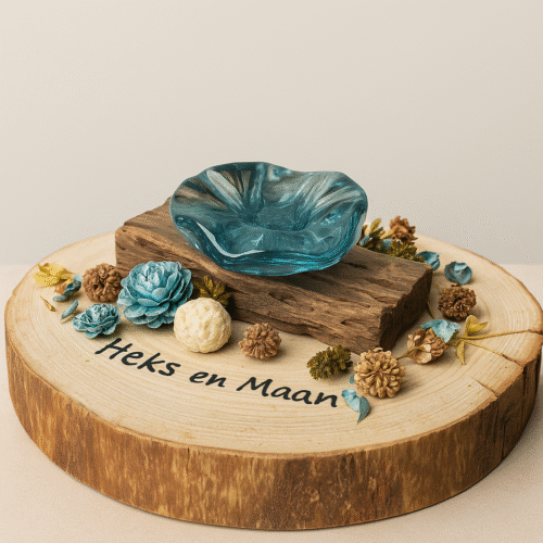 theelichthouder op gesmolten glas op hout